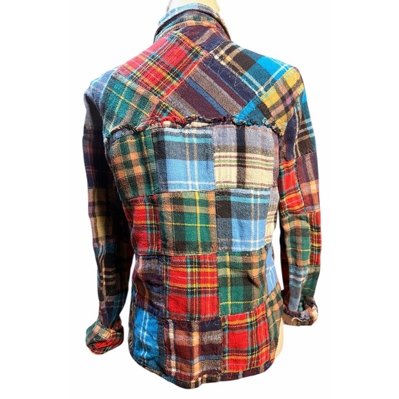 We The Free Lost In Plaid Cropped Patchwork Flannel Shirt Women M Rare Boho - Picture 12 of 13